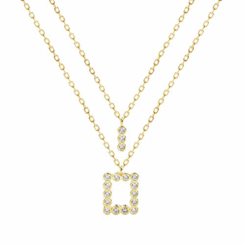 925 silver jewelry OEM gold plated 2 layers square diamonds necklace set 